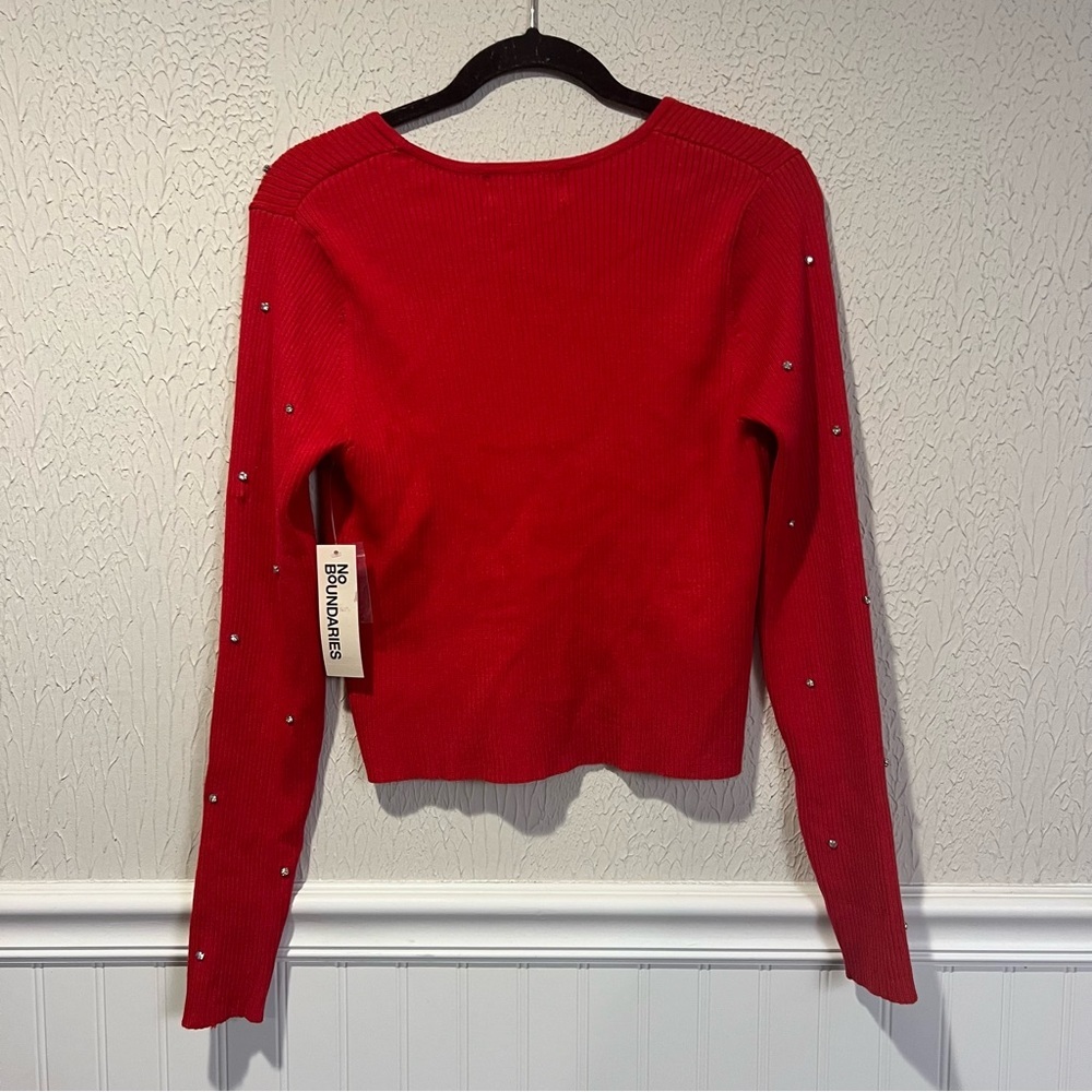 Red Ridded Sweater with Rhinestone Embellishments New size medium - Picture 10 of 14